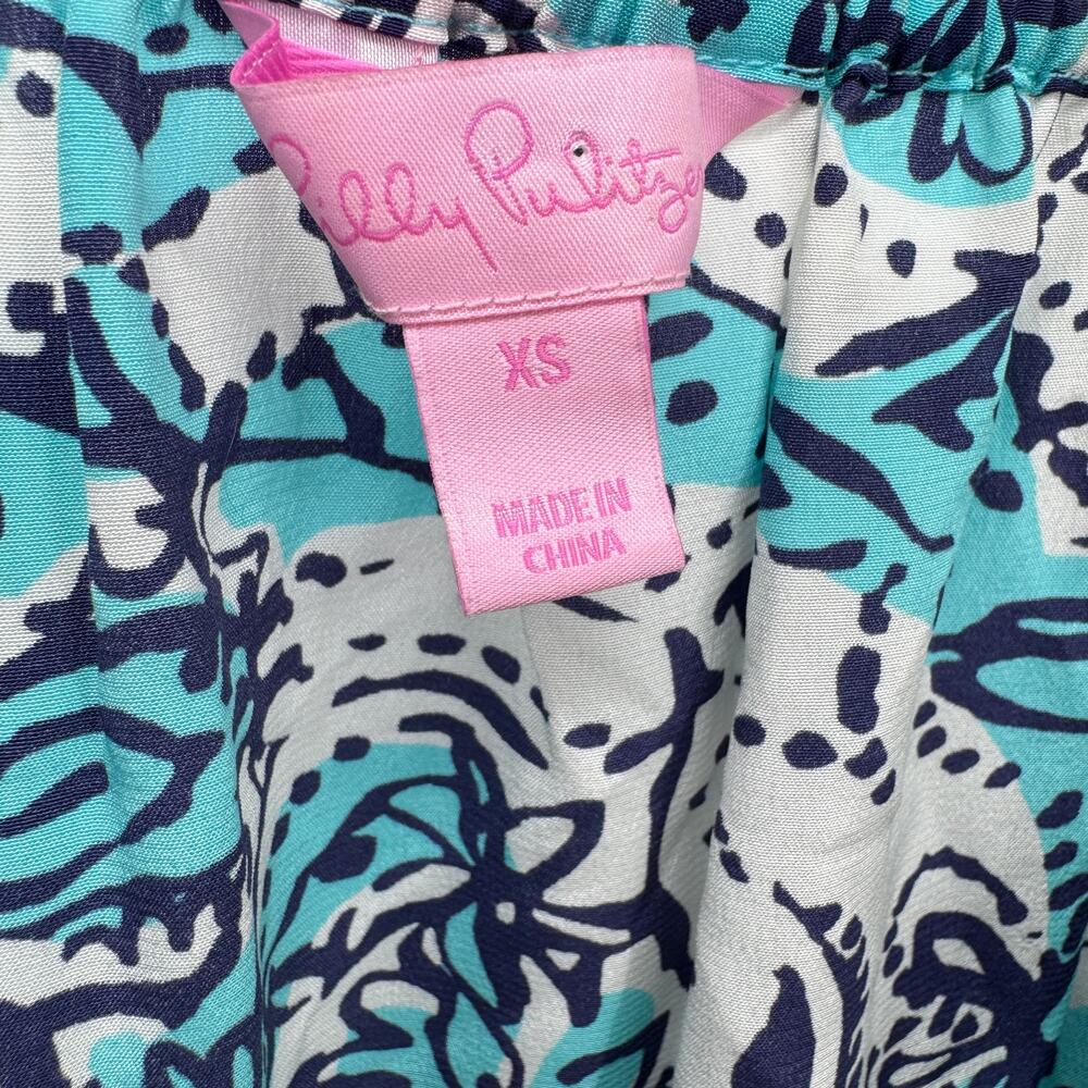 Lilly‎ Pulitzer Blouse Womens XS Blue Floral V-Neck Sarabeth Hippy Hippy Shake - Picture 2 of 9